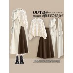 A unique and stunning knitted mini set with a sophisticated Korean style, featuring a high-end autumn/winter coat – a complete three-piece outfit inspired by Korean dramas.